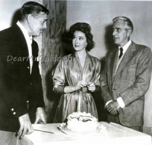 Celebrating is 54th birthday with Susan Hayward and producer Buddy Adler on the set of Soldier of Fortune